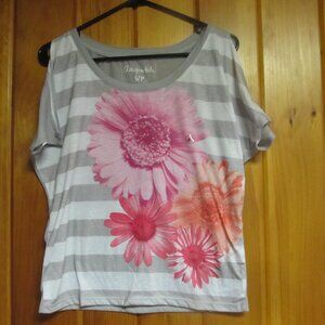 NWT Aeropostale Top sz S Colder Shoulder blouses Grey & White Sripe Pink Floral